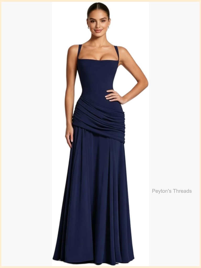 Elegant Ruched Flowy Prom Dress Sexy Cross Back Bodycon Maxi Dress Formal